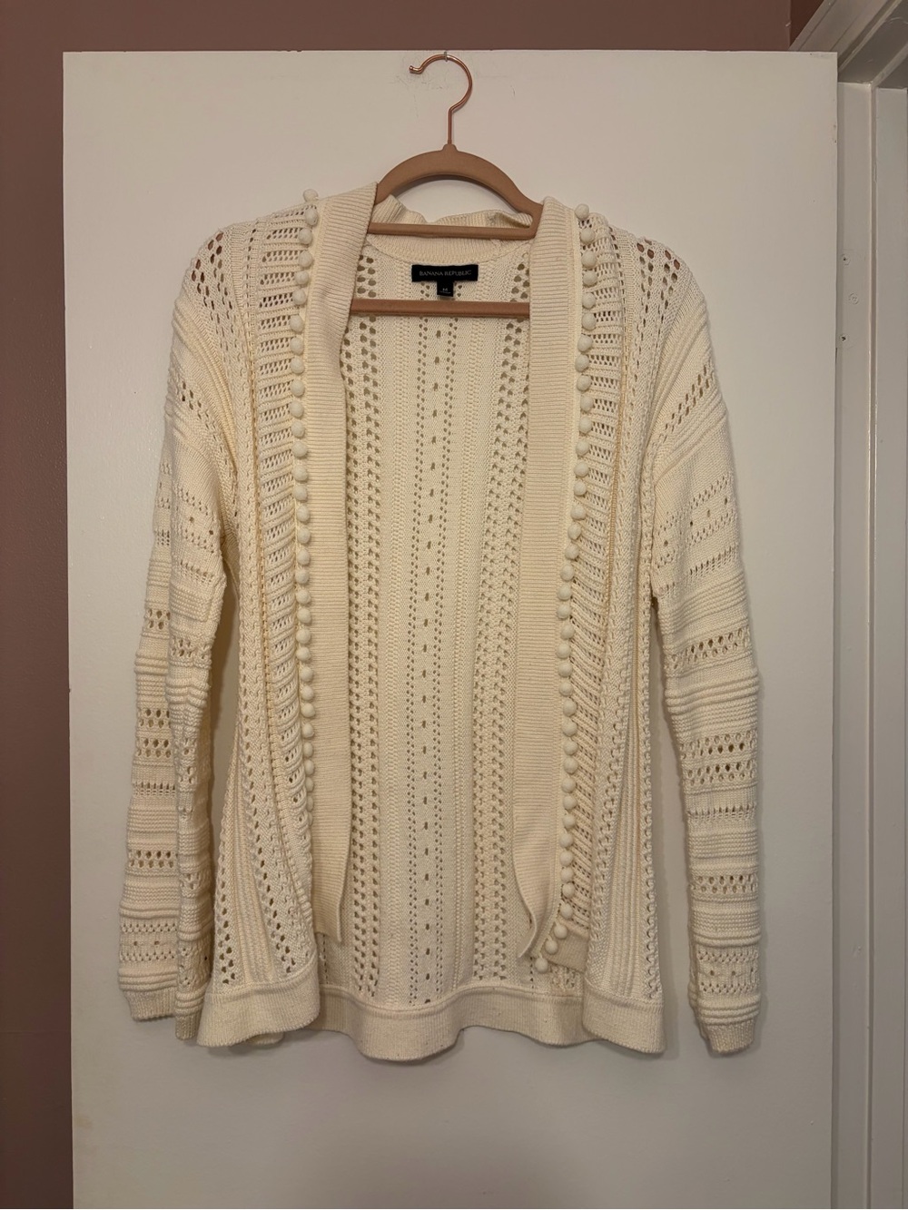 Banana Republic Cream Open-Front Bobble Knit Cardigan